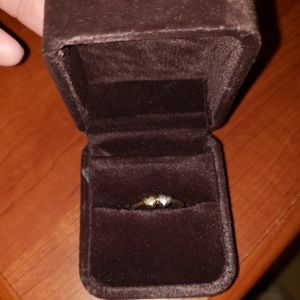 Two hearts 14k gold ring yellow and silver